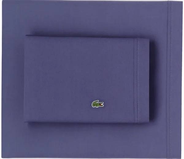 Lacoste Solid Cotton Percale Full Sheet Set - Vintage Indigo
