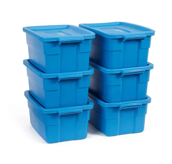 Rubbermaid Roughneck Tote 3 Gallon Storage Container, Heritage Blue (6 Pack)