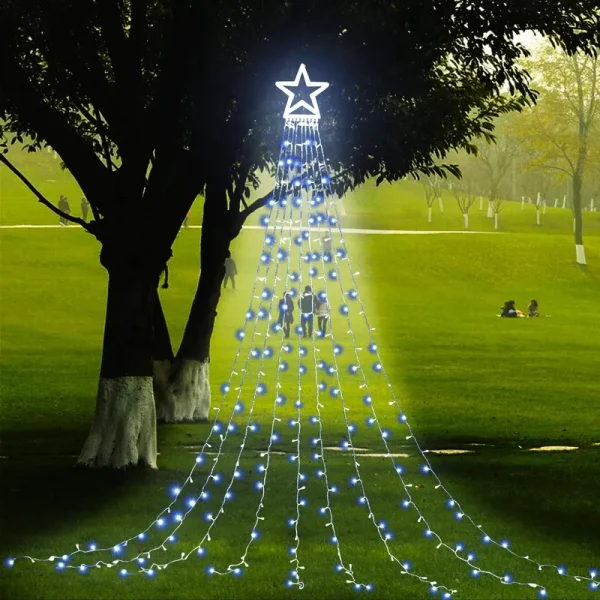 PUHONG Christmas Decoration Outdoor Star String Lights,16.4ft Christmas Tree Toppers Lights 320 LED 8 Memory Modes with 14" Lighted Star for