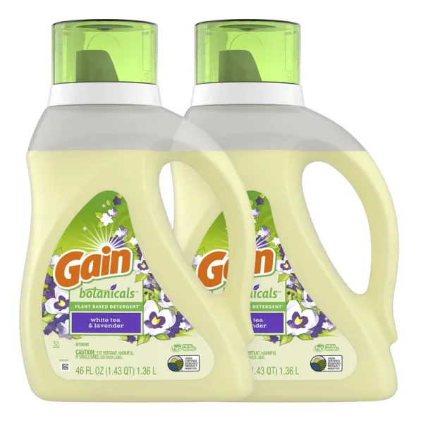 Gain Botanicals Plant Based Laundry Detergent, White Tea & Lavender, 46 fl oz (Pack of 2)