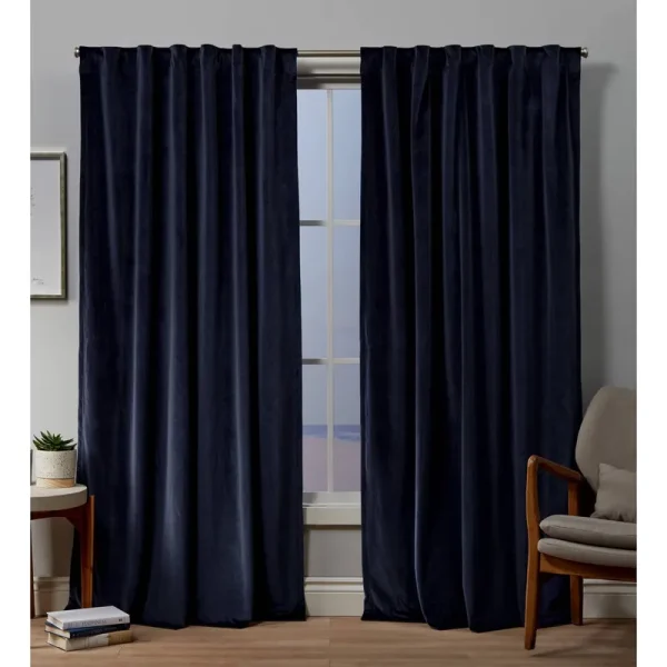 Exclusive Home Velvet Heavyweight Hidden Tab Top Curtain Panel Pair Navy