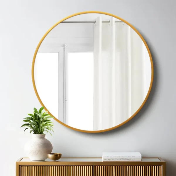Beshoy Bathroom / Vanity Mirror Wade Logan Finish: Gold, Size: 32" x 32"