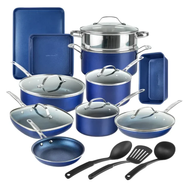 Granitestone 20-Piece Blue Aluminum Ultra-Durable Diamond Infused Coating Nonstick Express Cookware and Bakeware Set