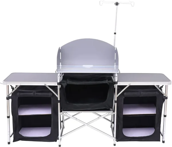 C Camping Kitchen Table. Folding Table. Upgrade Light Stand and Windshield Cooking Station & 3 Organizers. Carry Bag for Outdoor. Beach. BBQ. Picnic. Cooking. Indoor. Office