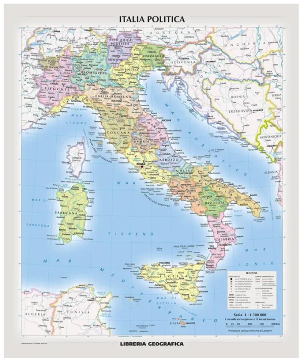 Political Italy Wall Map - Italian - 39.5" x 46.25" Paper