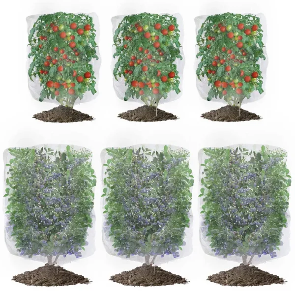 6 Pack Garden Mesh Netting for Plants, Pest Barrier Bug Netting with Drawstring, 2 Size Insect Bird Netting for Tomato Blueberry Fruit Tree Vegetable