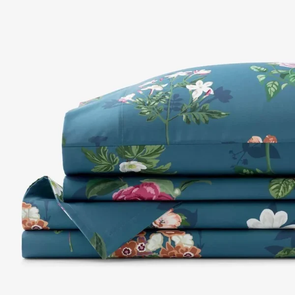 Legends Hotel Cameilla Floral Wrinkle-Free Blue Multi Sateen Twin Sheet Set