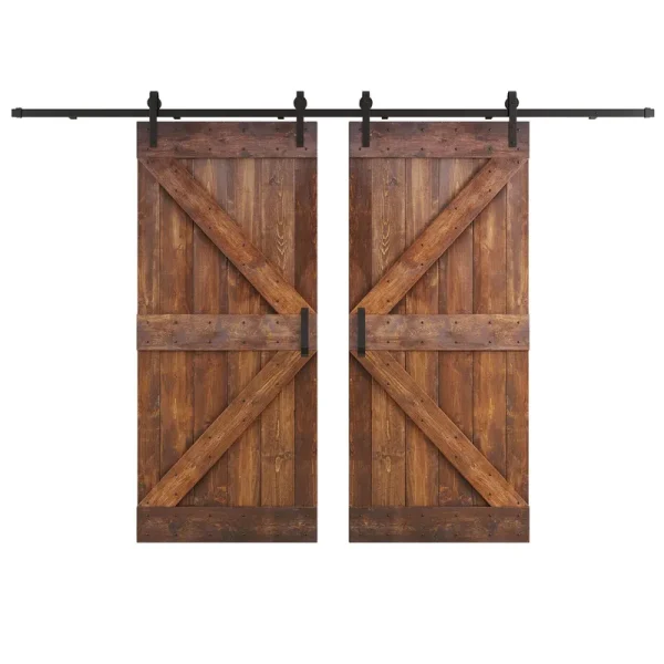 Coast Sequoia Inc K Series 76 in. x 84 in. Dark Walnut DIY Knotty Wood Double Sliding Barn Door with Hardware Kit
