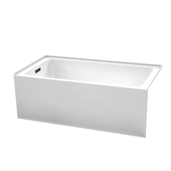 Wyndham Collection WCBTW16032LMBTRIM 60 x 32 in. Grayley Alcove Bathtub with Left-Hand Drain & Overflow Trim in Matte Black White