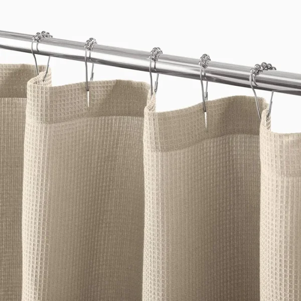 mDesign Cotton Waffle Knit Shower Curtain - Hotel Style - 54" x 78", Linen/Tan