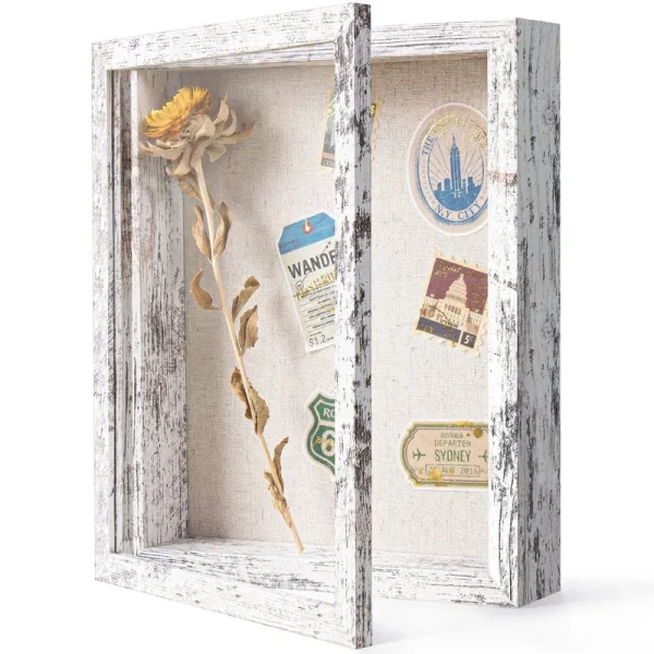 Califortree 8x10 Shadow Box Frame with Linen Back - Real Glass, Push Pins Included, Sturdy Rustic Memory Display Case of Flower, Wedding, Tickets
