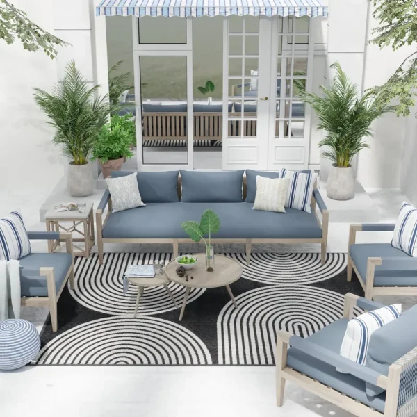 Loomaknoti Terrace Tropic Milburm 5' x 7' Geometric Indoor/Outdoor Area Rug , Black/White