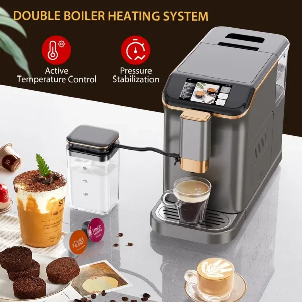 AOILE 20 - Bar Dual Boiler Espresso Machine, Self - Cleaning Coffee Maker with Grinder & LCD Touch Panel