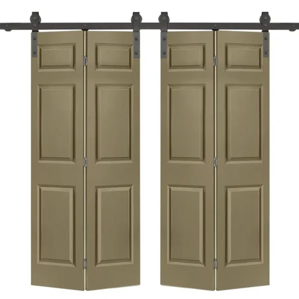 CALHOME 48 in. x 80 in. 6-Panel Charcoal Gray Painted MDF Composite Double Bi-Fold Barn Door with Sliding Hardware Kit