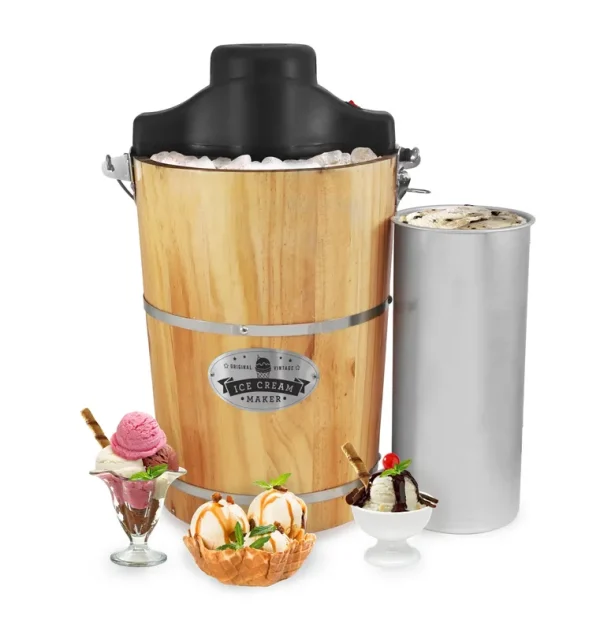 Elite Gourmet 6-Qt. Old Fashioned Pine Bucket Electric Ice Cream Maker