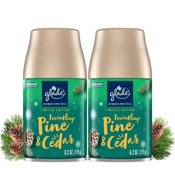 Glade Automatic Spray Refill Air Freshener, Twinkling Pine & Cedar, 2 Refills - 12.4 oz