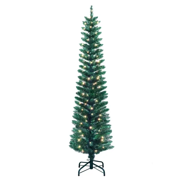 Puleo International 6 ft. Pre-Lit Green Tinsel Artificial Tree