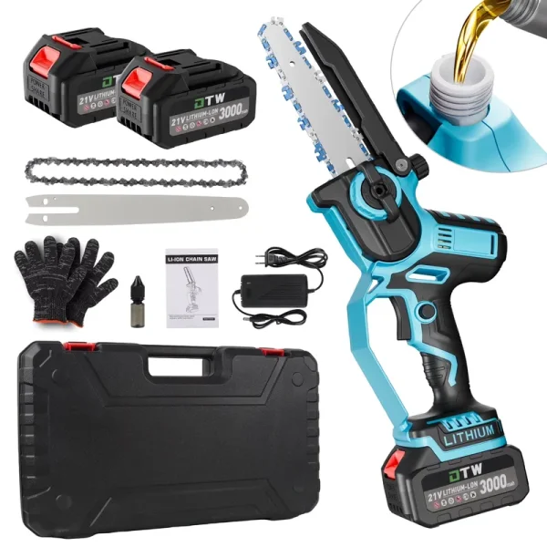 Mini Chainsaw Cordless 8 in, 2*3000mah Battery Portable Handheld Electric Chainsaw for Branch Tree Cutting Gardening Pruning, Auto Oiler, Upgraded Brushless Powered Chain Saw