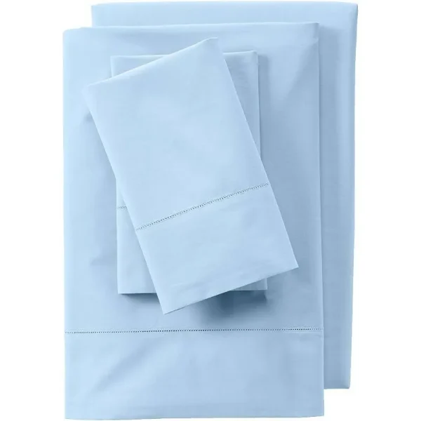 Lands' End Twin 300 Thread Count Cotton Percale Bed Sheet Set, Blue