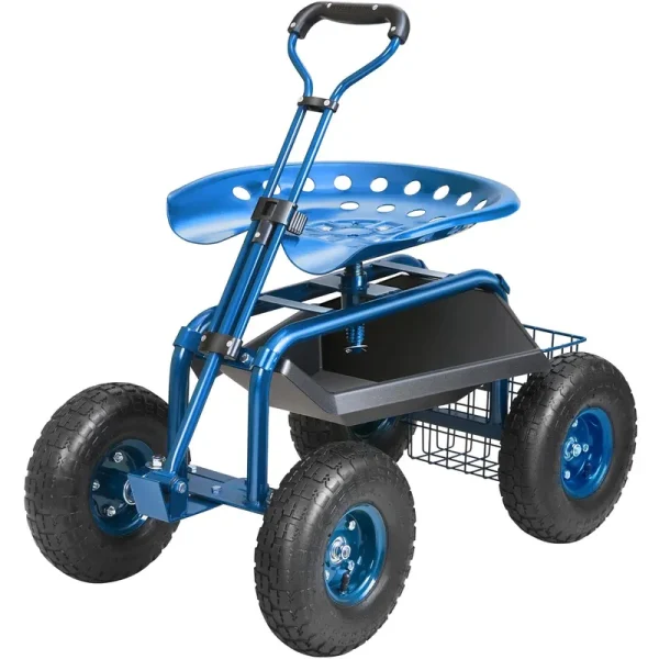 VEVOR Garden Cart Rolling Workseat with Wheels, Gardening Stool for Planting, 360 Degree Swivel Seat, Wagon Scooter with Steering Handle & Utility
