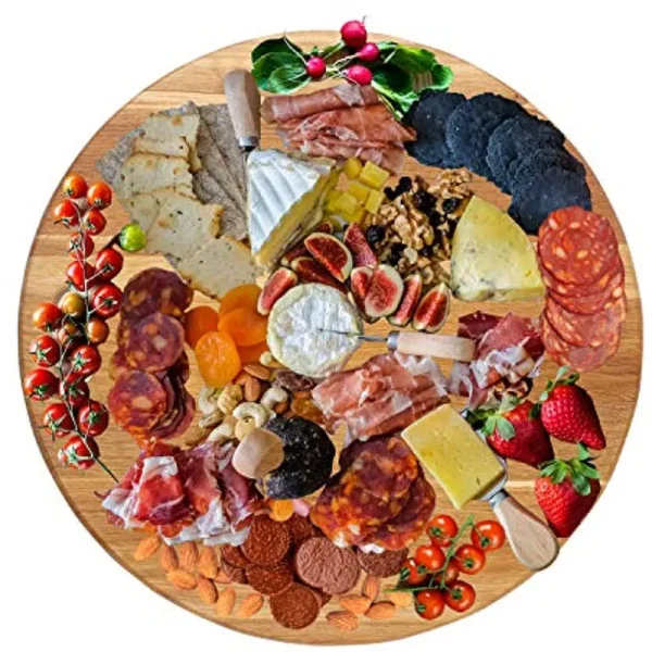 American Oak Wood Diameter 19 Inches Oversized Serving Board | Large Cheese Board | Charcuterie Board for Serving Cheeses, Meats, Crackers, and Wine