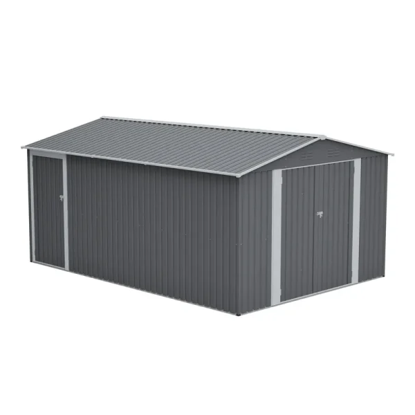 AECOJOY 10x14 FT Outdoor Metal Storage Shed, Large Garden Shed Tool Shed with 3 Lockable Doors & Side Door