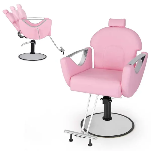 Reclining Barber Chair, 360° Swivel Salon Chair with Heavy Duty Hydraulic Pump, Adjustable Height & Headrest for Hair Styling, Makeup, Tattoo
