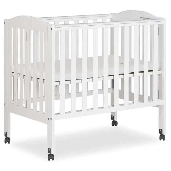 Dream on Me 2 - in - 1 Folding Portable Mini Crib in White. Mattress Pad Included. Easy to Fold and Store Baby Crib. Two Adjustable Mattress Height Positions Convertible Crib