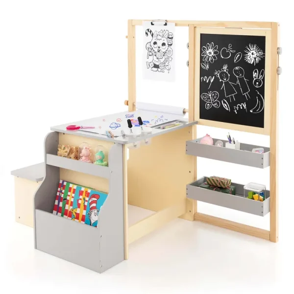 Costway Adjustable Wooden Double - Sided Art Easel with Bench Storage Table
