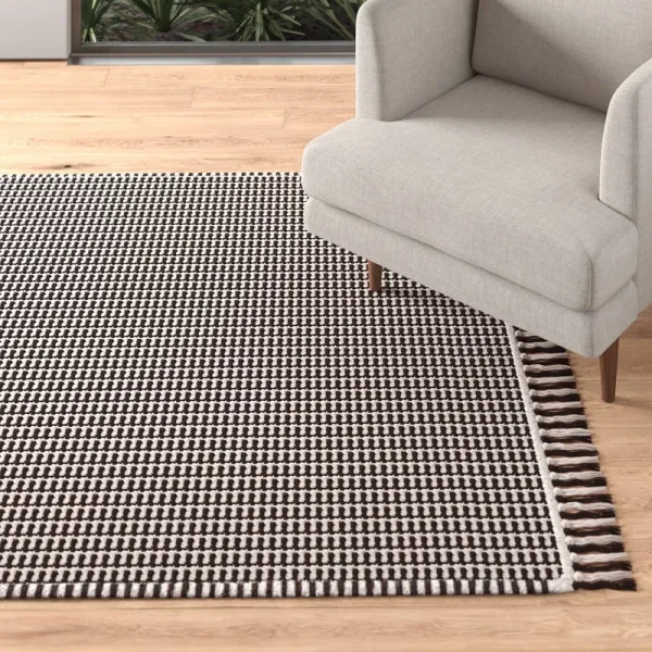 Mooreton Handwoven Cotton Ivory/Black Area Rug Rug Size: Rectangle 5' x 8'