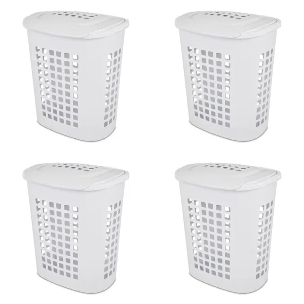 Sterilite 2.3 Bushel LiftTop Laundry Hamper Plastic, White, Set of 4