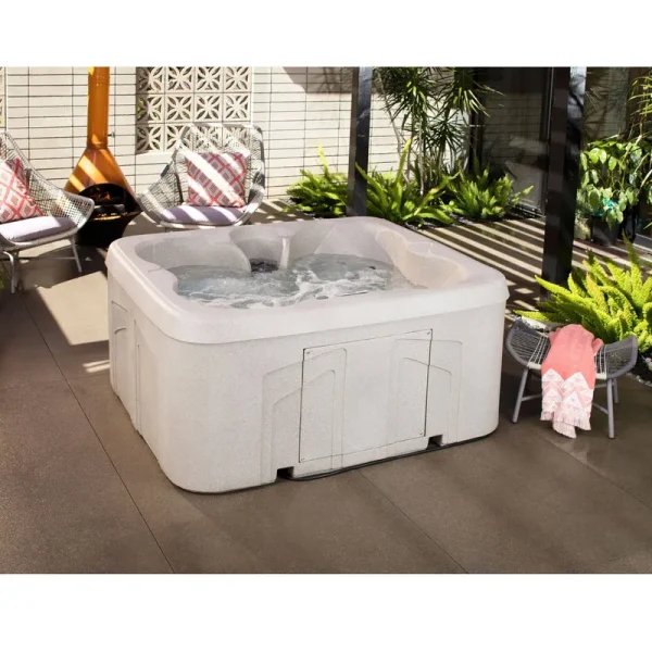 Lifesmart Spas 4 Person Plug & Play Square Hot Tub Spa w/ 13 Jets & Cover, Beige