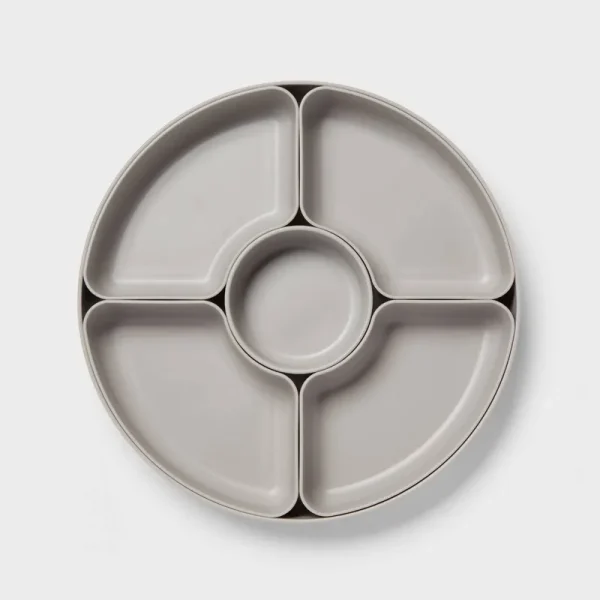 12"x12" Round Divided Server Plate Gray - Room Essentials