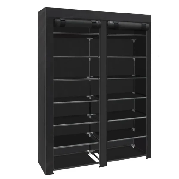 Erone Shoe Rack Storage Organizer , 28 Pairs Portable Double Row with Nonwoven Fabric Cover Shoe Rack Cabinet for Closet (Black)