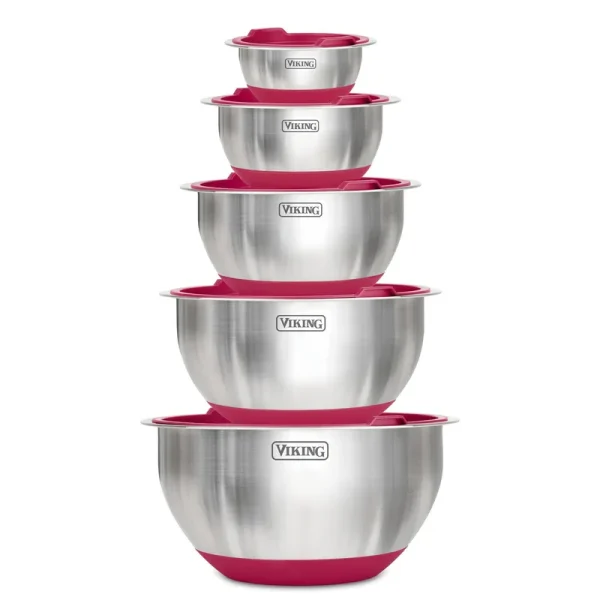 Viking 10 Piece Stainless Steel Mixing Bowl Set with Lids Red
