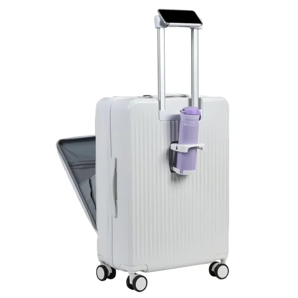 24 in Checked Luggage with Front Pocket, USB Charging Port, Built - in Lock Carry on Suitcase, Cup Holder and Phone Holder, Medium Hardside Suitcase with Spinner Wheels, White