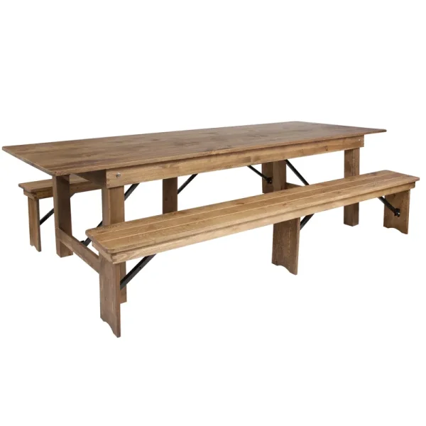 Flash Furniture HERCULES Series 9' x 40'' Antique Rustic Folding Farm Table and Two Bench Set