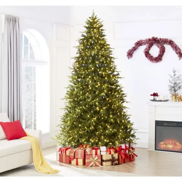 Naomi Home 9ft Christmas Tree with Lights, Realistic Fir Christmas Tree Prelit with 2532 Branch Tips, 900 Warm Lights and Metal Stand, Aritificial