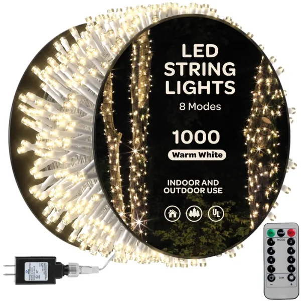 1000 LED Christmas Lights [Warm White] 400ft Super Long String Lights - Remote with 8 Modes/Timer/dimmable - UL Approved for Indoor/Outdoor Use -