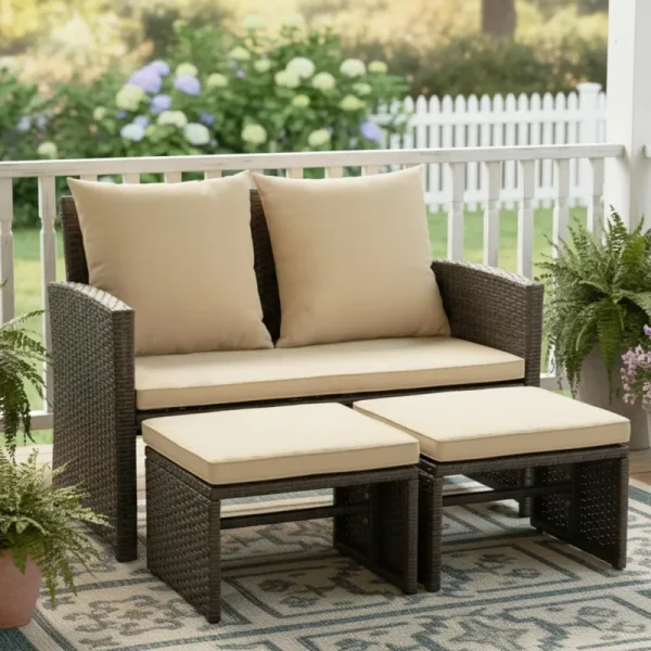 Tangkula 3 Pieces Patio PE Wicker Furniture Set with Cushions