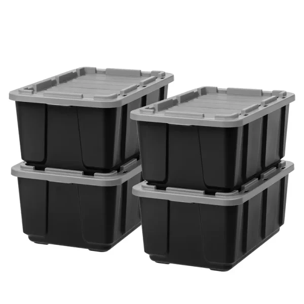 IRIS USA 27gal/108qt 4 Pack Large All - Weather Heavy - Duty Stackable Storage Plastic Bin Tote Container with Quick Snap Lid, (30" L x 20" W x 14" H)