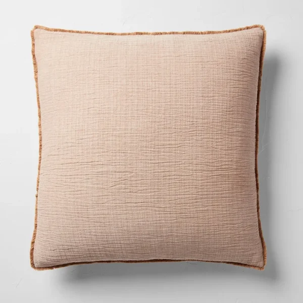 Euro 26''x26'' Textured Chambray Cotton Decorative Throw Pillow Warm Brown - Casaluna