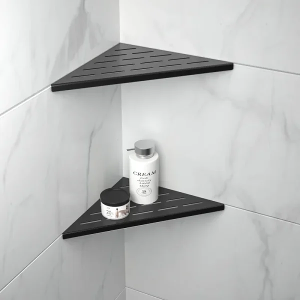 Bernkot 10'' Corner Shower Shelf 2pcs, 304 Stainless Steel Recessed Bathroom Shelves for Tiled Wall, No Drilling Needed (10'', Black)