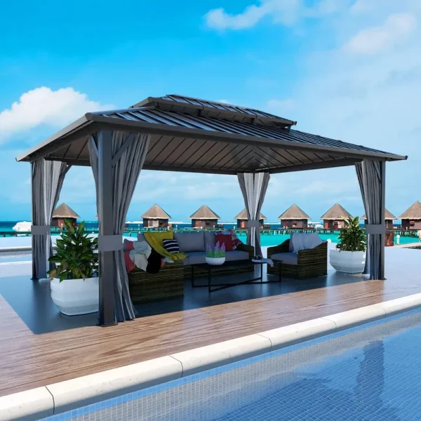 Hardtop Double-Roofed Aluminum Patio Gazebo Multiple Sizes Veikous Size: 12'x16'