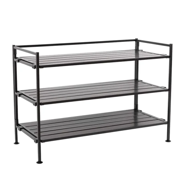 Seville Classics Home 3-Tier Stackable Wide Resin Slat Shoe Rack - Espresso