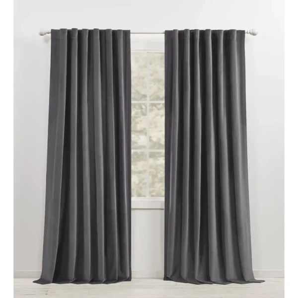Lauren Ralph Lauren Velvety Room Darkening Solid Tab/Rod Pocket Curtain Panel, 52" x 84" - Charcoal