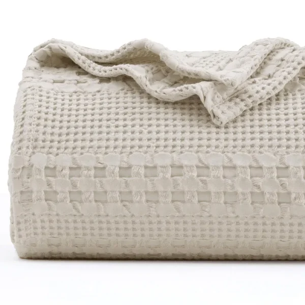 PHF 100% Cotton Waffle Weave Blanket King Size - Washed Soft Lightweight Blanket for All Season - Breathable and Skin-Friendly B