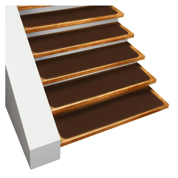 Set of 12 Skid-Resistant Carpet Stair Treads - Chocolate Brown - 8 in. x 23.5 in.
