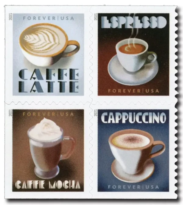 Forever Stamps 2021 Espresso Drinks – Coffee Set. First-Class Postage
