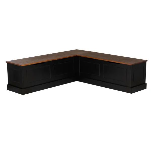 Linon Romero Casual Wood Corner Dining Breakfast Nook with Storage, Black/Walnut